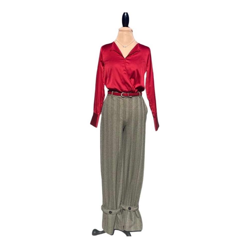 Danielle Bernstein Pants, Red Bodysuit, Belt and Necklace LOT Full Outfit Size 4